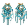 Light Luxury Pearl Bow Crystal Tassel Drop Earrings With Rhinestone Inlay And Silver Pin view 5