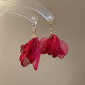 Silver Needle Chiffon Fabric Flower Pendant Drop Earrings Sweet Fairy Floral Stud Style view 3