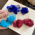 Silver Needle Chiffon Fabric Flower Pendant Drop Earrings Sweet Fairy Floral Stud Style view 1