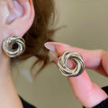 Metallic Flower Stud Earrings With Silver Pins, Geometric Minimalist Versatile Fashion Jewelry view 1