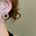 Metallic Flower Stud Earrings With Silver Pins, Geometric Minimalist Versatile Fashion Jewelry view 3