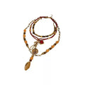Vintage Ethnic Geometric Three Layer Wood Bead Crystal Coconut Shell Sweater Necklace For Women view 5