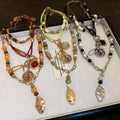 Vintage Ethnic Geometric Three Layer Wood Bead Crystal Coconut Shell Sweater Necklace For Women view 2
