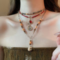 Ethnic Coconut Shell Wood Bead Three Layer Round Oval Pendant Collarbone Necklace For Women view 1