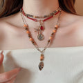 Ethnic Coconut Shell Wood Bead Three Layer Round Oval Pendant Collarbone Necklace For Women view 3