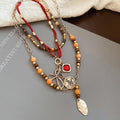 Ethnic Coconut Shell Wood Bead Three Layer Round Oval Pendant Collarbone Necklace For Women view 4