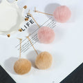 Gold Ball Chain Large Fuzzy Pom Pom Stud Earrings in Three Colors view 1