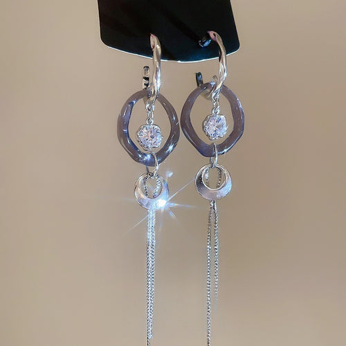 Light Luxury Acrylic Zircon Geometric Round Tassel C-Shaped Drop Earrings For Women