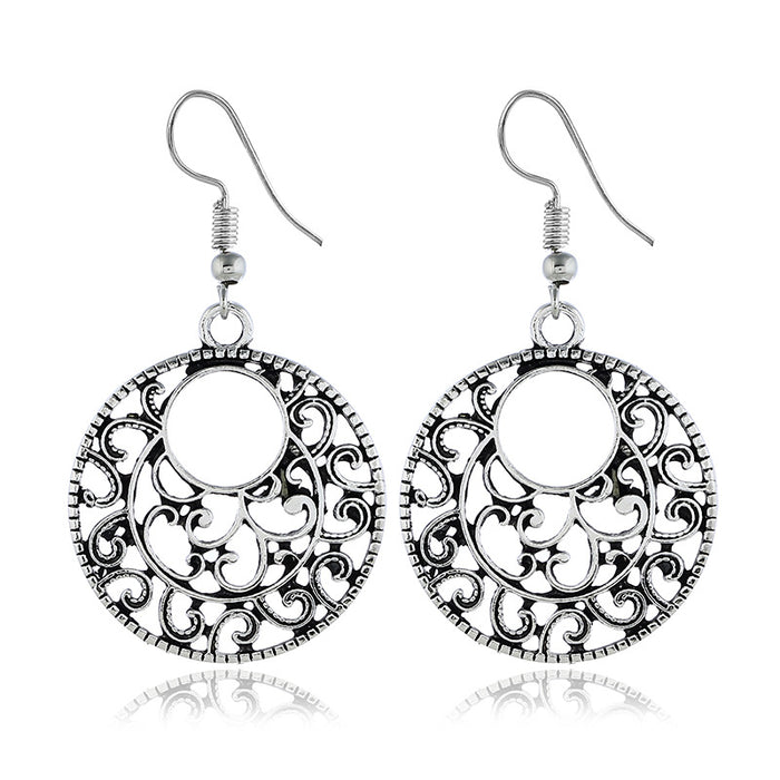 Antique Silver Openwork Scroll Round Hook Earrings