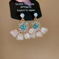 Chic Alloy Flower Crystal Fan Pendant Stud Earrings With Sparkling Rhinestone Accents view 4