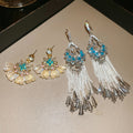 Chic Alloy Flower Crystal Fan Pendant Stud Earrings With Sparkling Rhinestone Accents view 2