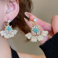 Chic Alloy Flower Crystal Fan Pendant Stud Earrings With Sparkling Rhinestone Accents view 3