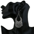 Antique Silver Ornate Crescent Fringe Long Hook Earrings view 3