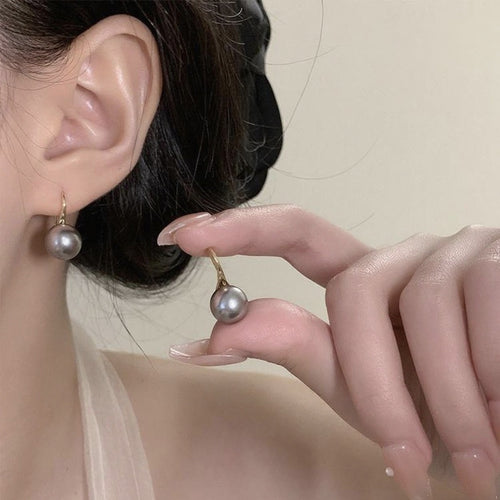 18K Thick Gold Plated Faux Pearl Hook Earrings Minimalist Round Geometric Modern Jewelry