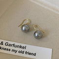 18K Thick Gold Plated Faux Pearl Hook Earrings Minimalist Round Geometric Modern Jewelry view 1
