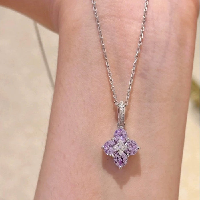Luxury Copper Zircon Flower Petal Pendant Necklace Elegant Geometric Clavicle Choker