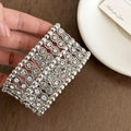 Light Luxury Rhinestone Geometric Diamond Wide Double Layer Elastic Alloy Bangle view 2