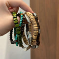 Vintage Bohemian Wooden Beaded Bracelet With Round Geometric Ethnic Stackable Design view 2