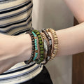 Vintage Bohemian Wooden Beaded Bracelet With Round Geometric Ethnic Stackable Design view 1