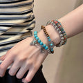 Vintage Bohemian Wooden Beaded Bracelet With Round Geometric Ethnic Stackable Design view 5