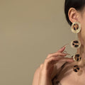 European American Style Leather Leopard Print Round Textured Tassel Drop Earrings For Women view 4