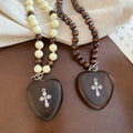 Ethnic Style Wooden Bead Necklace With Heart Cross Pendant Geometric Collar Chain view 2