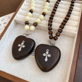 Ethnic Style Wooden Bead Necklace With Heart Cross Pendant Geometric Collar Chain view 4