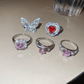 Light Luxury Copper Zircon Heart Butterfly Double Layer Open Ring For Women view 3