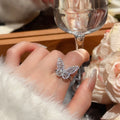 Light Luxury Copper Zircon Heart Butterfly Double Layer Open Ring For Women view 4