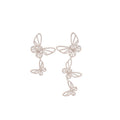 Light Luxury Copper Zircon Hollow Butterfly Asymmetric Drop Earrings With Silver Posts view 5