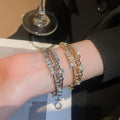 European Style Light Luxury Rhinestone Multilayer Geometric Open Metal Bangle With Circle Design view 3