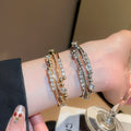 European Style Light Luxury Rhinestone Multilayer Geometric Open Metal Bangle With Circle Design view 1