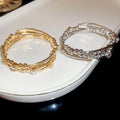 European Style Light Luxury Rhinestone Multilayer Geometric Open Metal Bangle With Circle Design view 2
