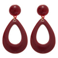 Burgundy Resin Teardrop Hollow Pendant Drop Earrings With Silver Posts Vintage Light Luxury Style view 5