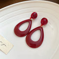 Burgundy Resin Teardrop Hollow Pendant Drop Earrings With Silver Posts Vintage Light Luxury Style view 4