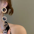 Light Luxury Metal Geometric Round Leopard Print Leather Tassel Drop Earrings For Women view 3