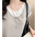 Korean Style Copper Flower Adjustable Pendant Sweater Necklace For Women Minimalist Accessory view 3