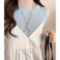 Korean Style Copper Flower Adjustable Pendant Sweater Necklace For Women Minimalist Accessory view 4