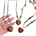 Vacation Style Ceramic Stone Crystal Beaded Heart Cross Pendant Sweater Necklace view 5