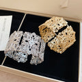 French Court Style Open Metal Bangle With Square Patchwork And Hollow Flower Design view 2