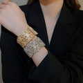 French Court Style Open Metal Bangle With Square Patchwork And Hollow Flower Design view 1