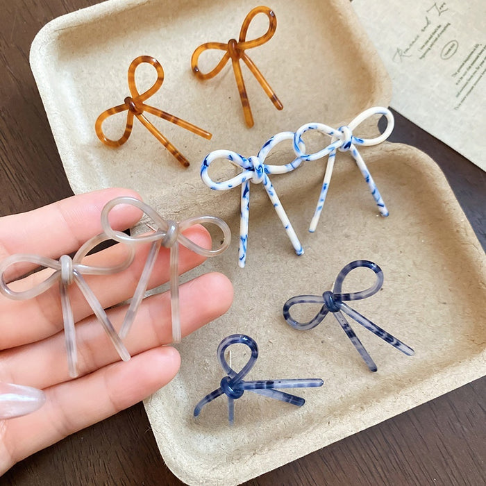 Acetate Bow Stud Earrings With Silver Pins, Minimalist Versatile Fashion Jewelry For Women