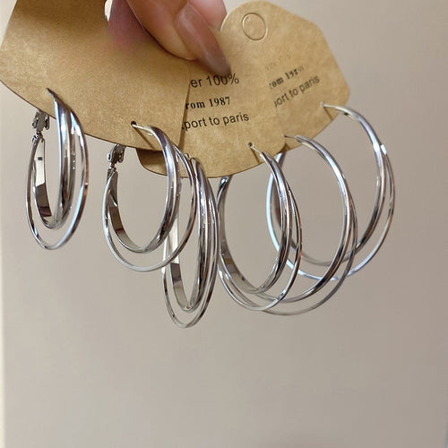 Minimalist Copper Geometric Cross Round Smooth Hoop Earrings For Women Light Luxury Style