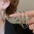 Minimalist Copper Geometric Cross Round Smooth Hoop Earrings For Women Light Luxury Style view 2