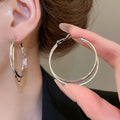 Minimalist Copper Geometric Cross Round Smooth Hoop Earrings For Women Light Luxury Style view 4