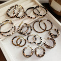 Vintage Leopard Print Leather Wrapped C-Shape Hoop Earrings With Silver Needle For Women view 1