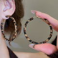 Vintage Leopard Print Leather Wrapped C-Shape Hoop Earrings With Silver Needle For Women view 4