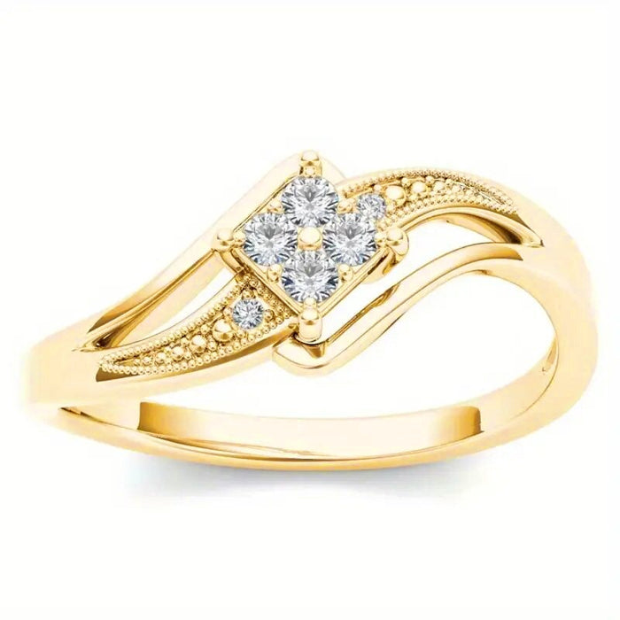 Light Luxury Diamond Shape Ring With Micro Pave Zircon, Fine European Style Fashion Jewelry