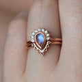 European Palace Style Couple Rings With Faux Moonstone, Glossy Water Drop Geometric Jewelry view 3