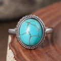 Distressed Vintage Ring With Faux Turquoise, Antique Style Statement Finger Jewelry view 5